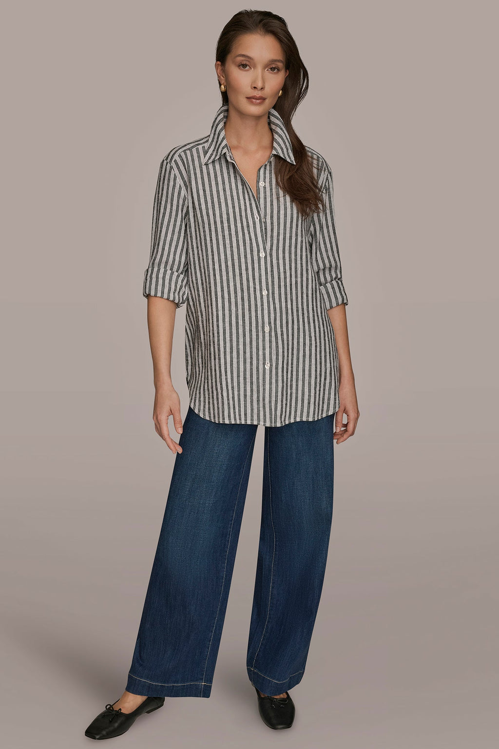 LINEN-BLEND STRIPED SHIRT