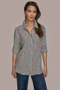 LINEN-BLEND STRIPED SHIRT