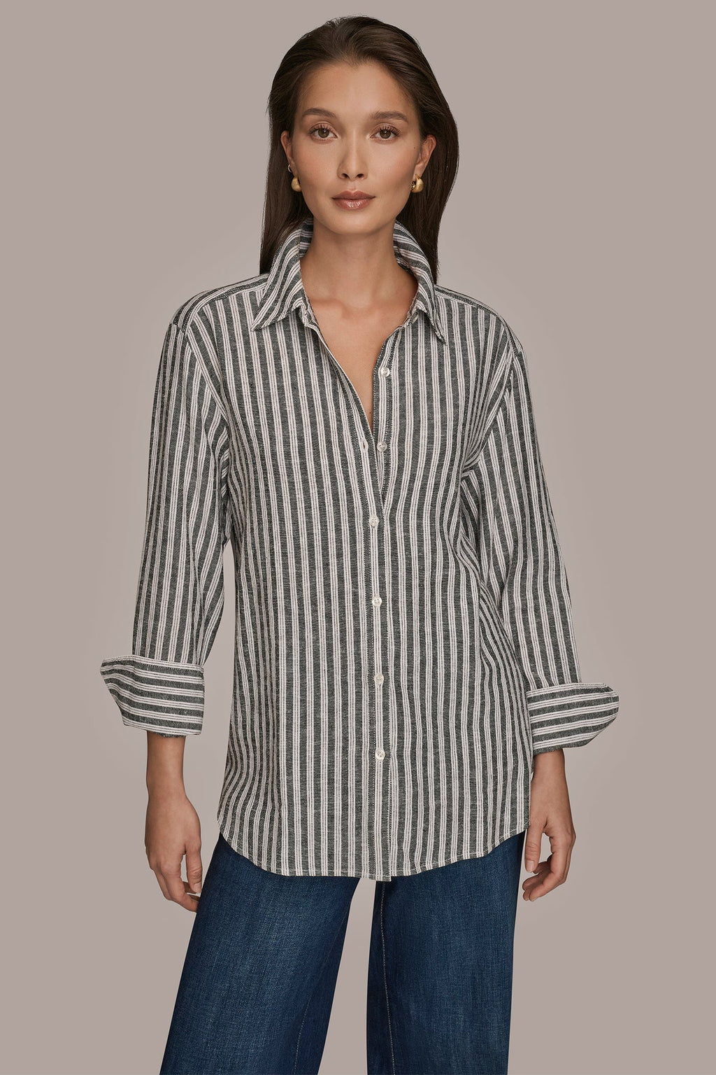 LINEN-BLEND STRIPED SHIRT