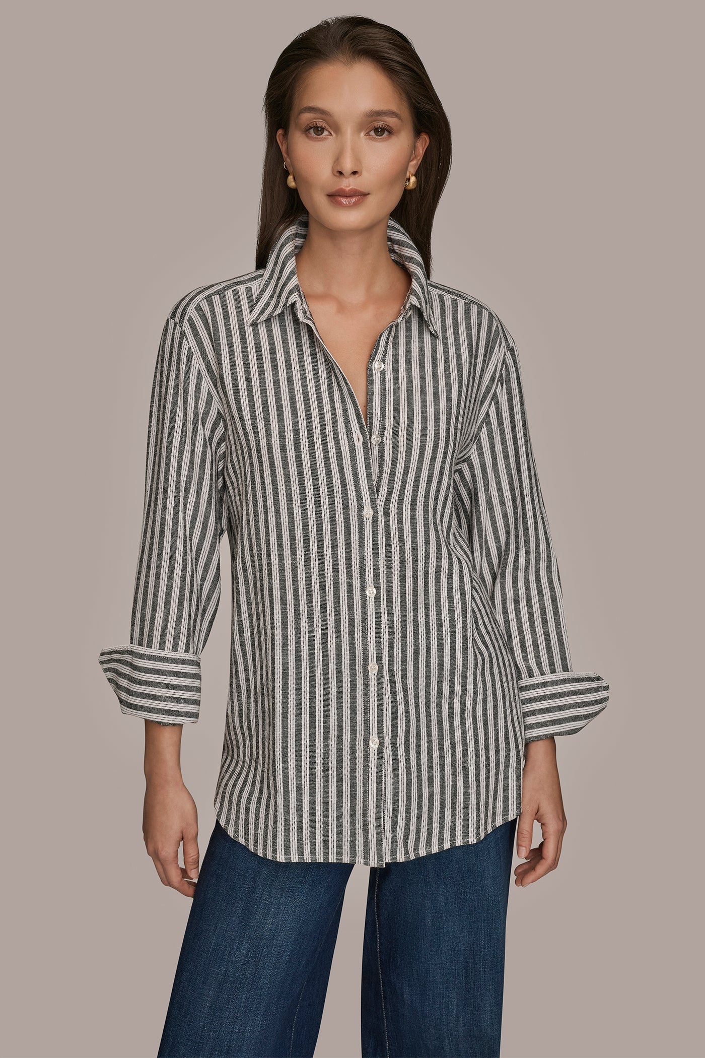 LINEN-BLEND STRIPED SHIRT