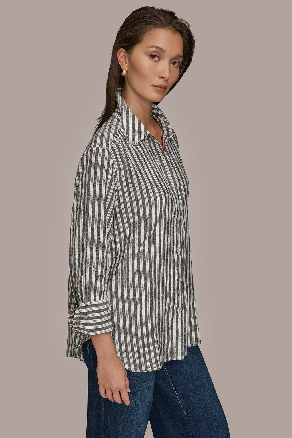 LINEN-BLEND STRIPED SHIRT