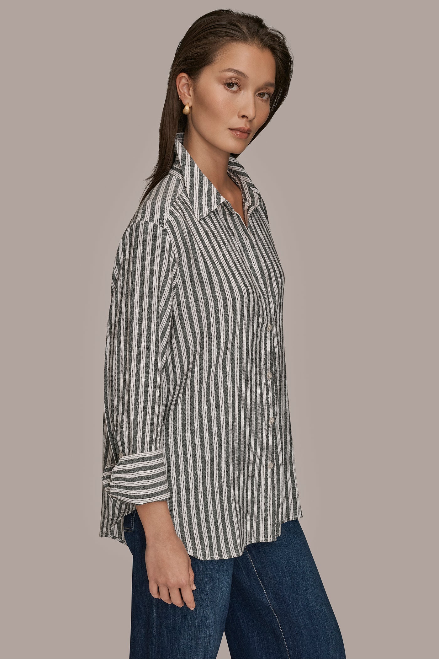 LINEN-BLEND STRIPED SHIRT