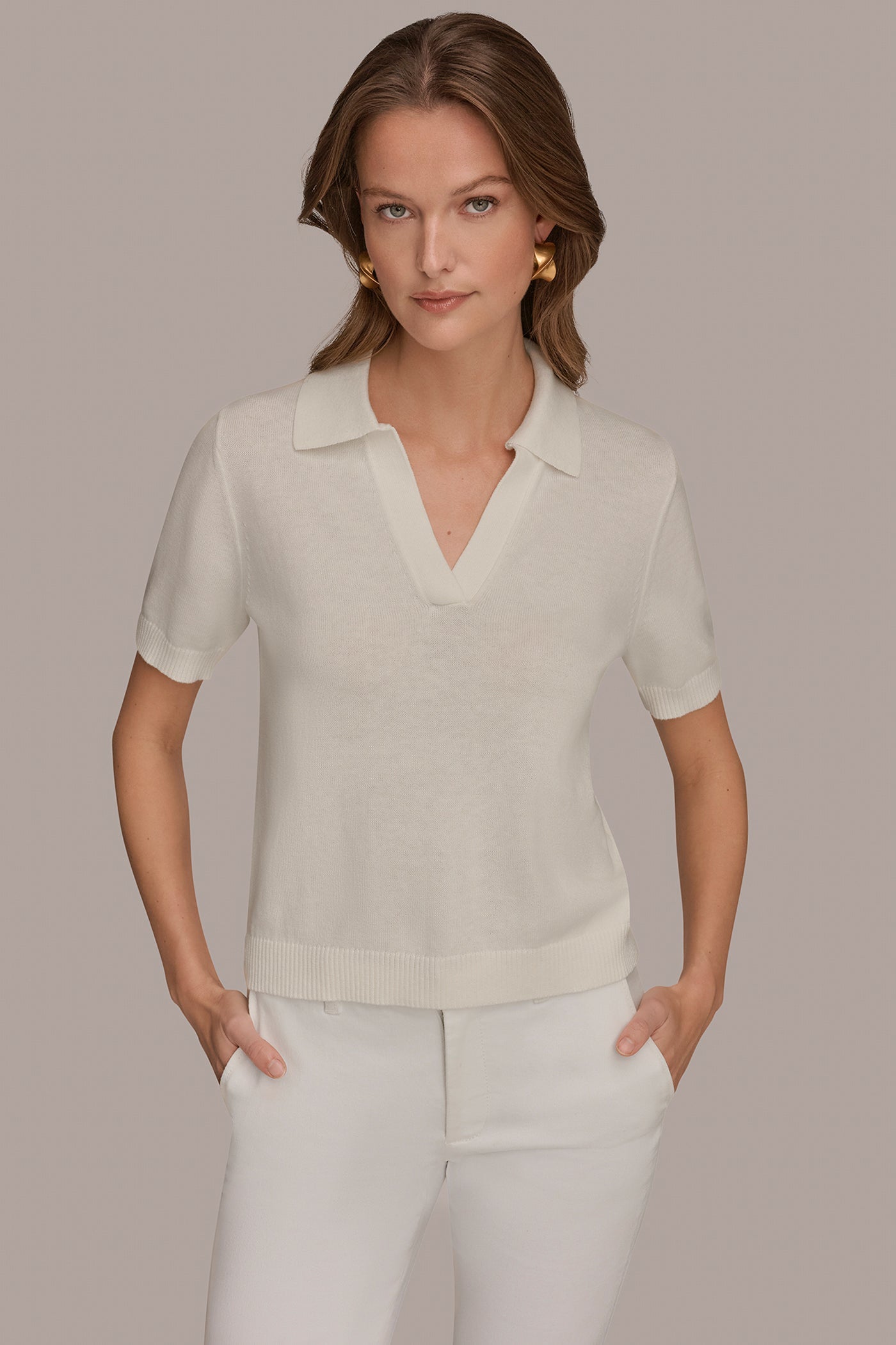 COTTON AND CASHMERE POLO SWEATER