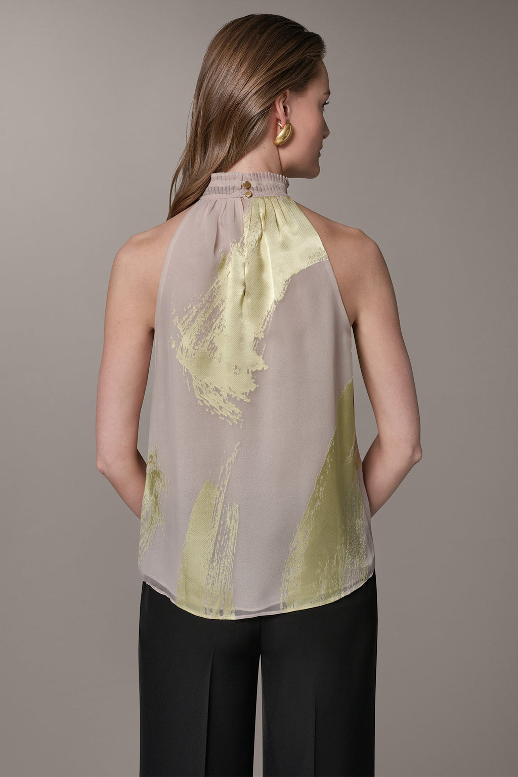 SLEEVELESS METALLIC BRUSHSTROKE BLOUSE