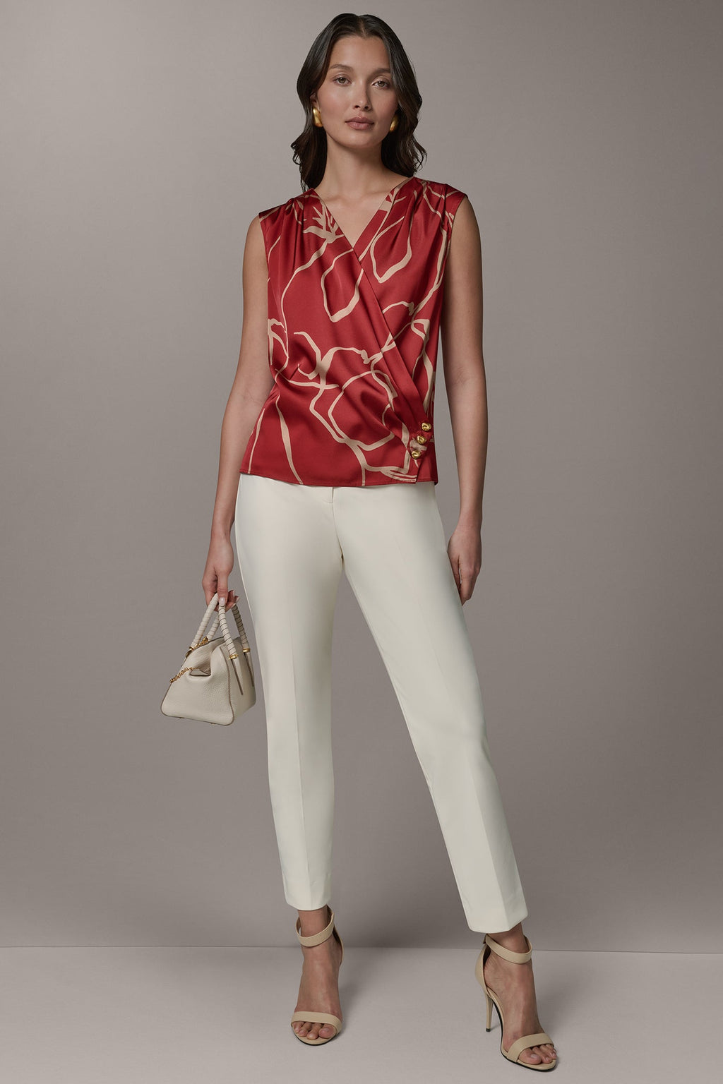 SLEEVELESS WRAP EFFECT PRINT BLOUSE