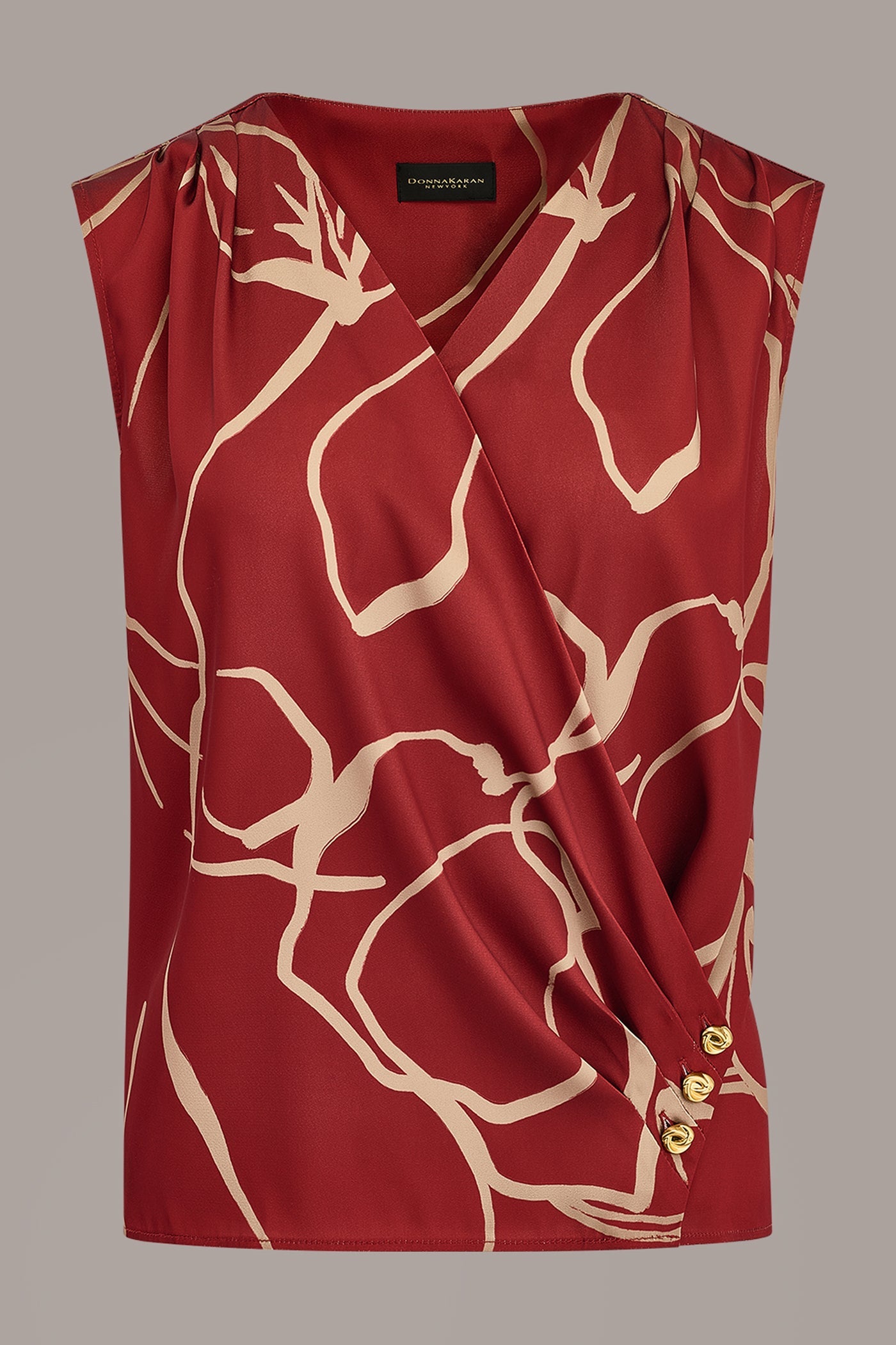 SLEEVELESS WRAP EFFECT PRINT BLOUSE