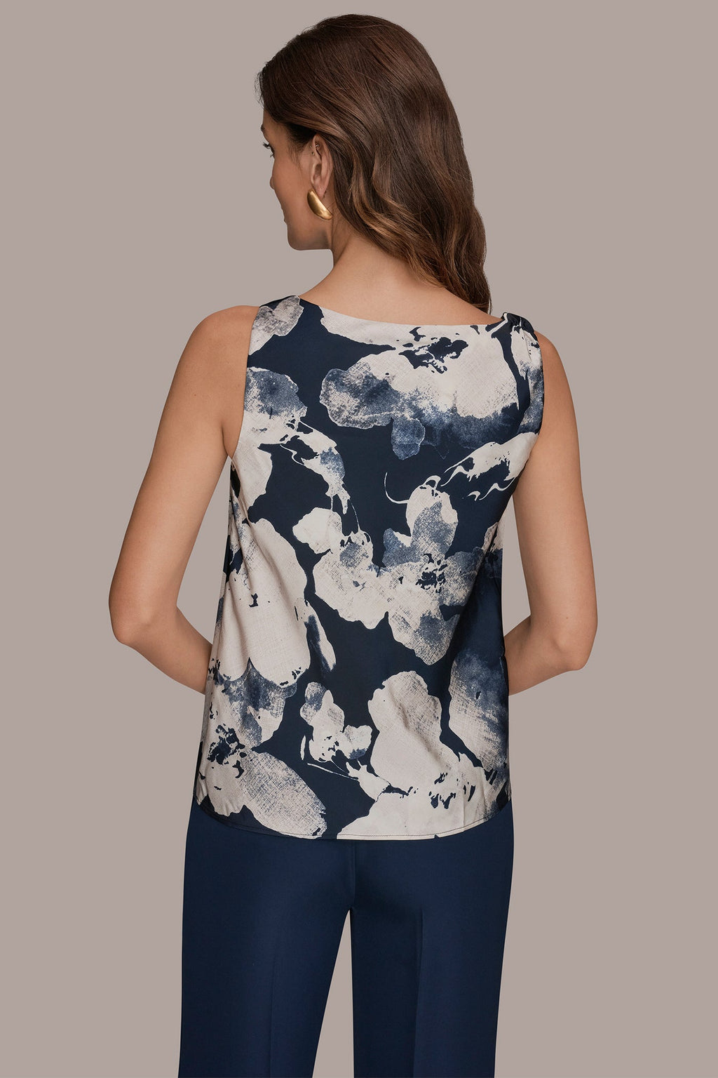 SATIN FLORAL COWL-NECK CUTOUT SHOULDER CAMI